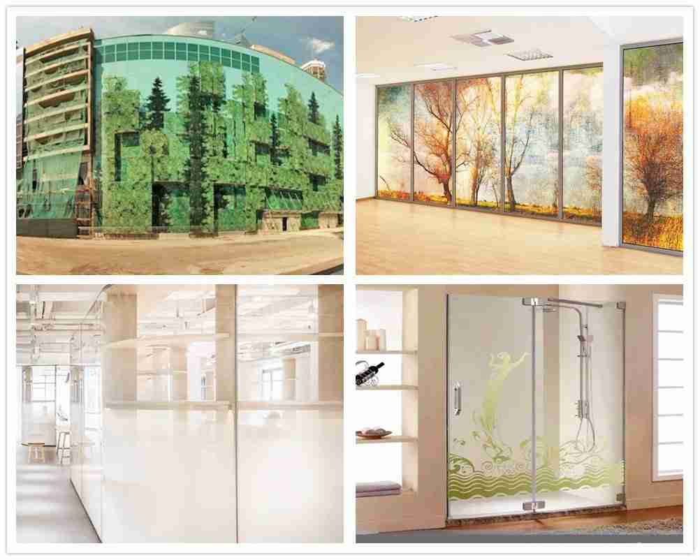 applications numériques en verre d’impression pour la salle de douche de cloison de cloison de façade
