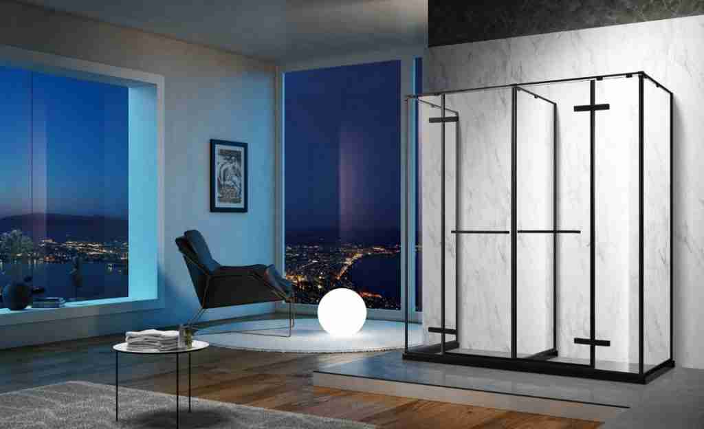 Buen diseño espacio sentido puerta de ducha de cristal de hierro bajo.