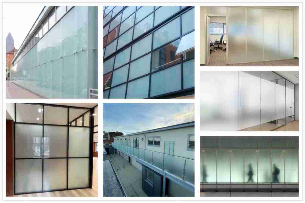 Frosted toughened laminated glass applications