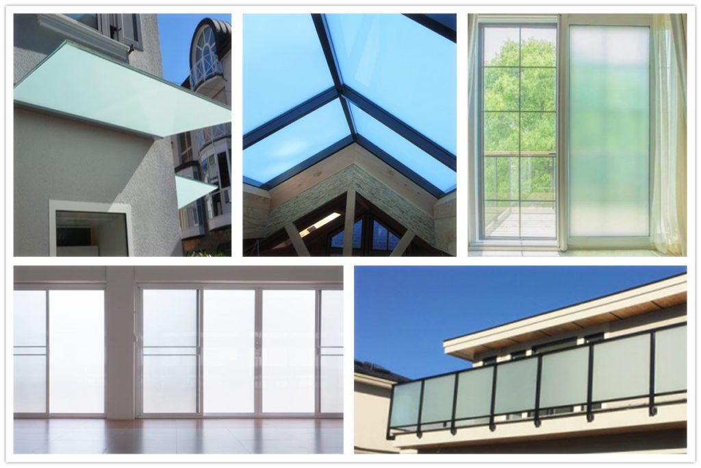 Frosted laminated glass applications