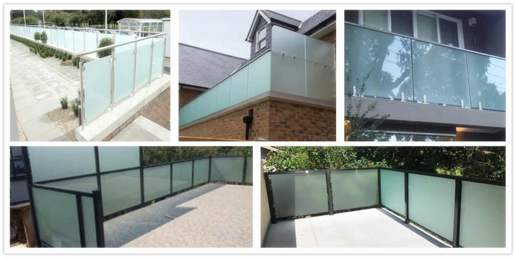 Frosted laminated glass for railing.