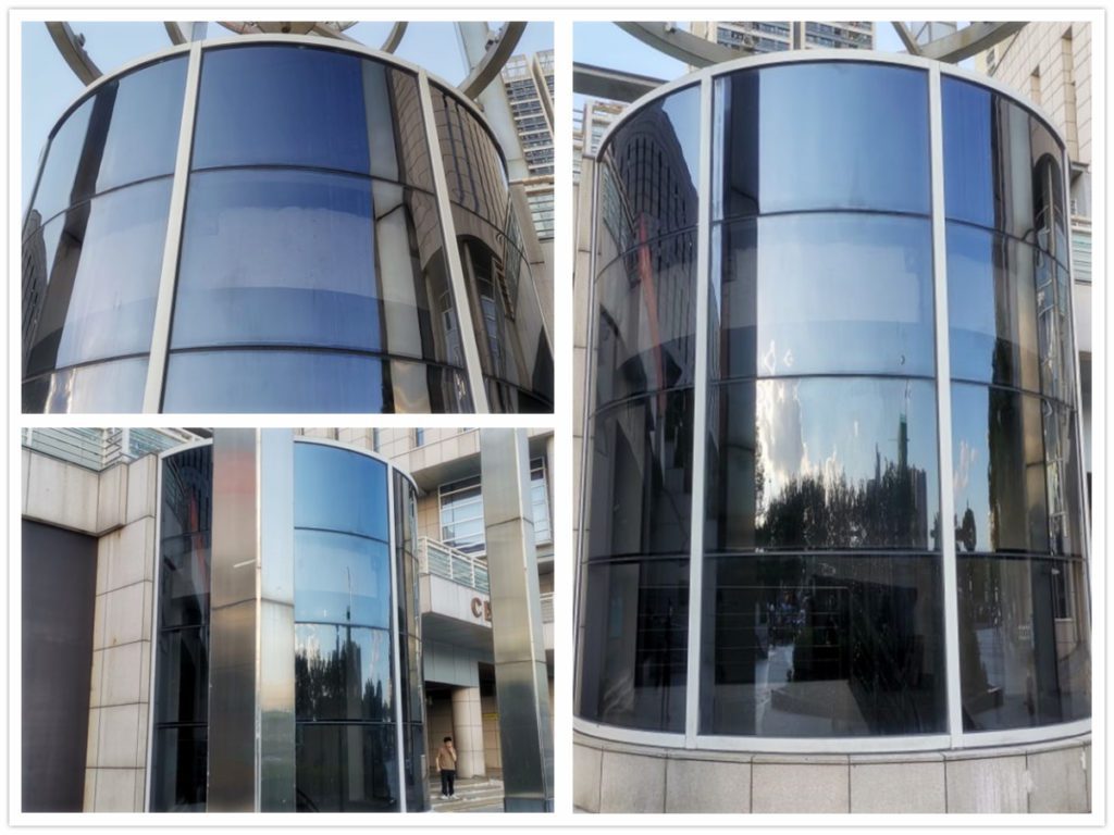 El vidrio gris claro se utiliza como vidrio aislante para fachadas y ventanas.